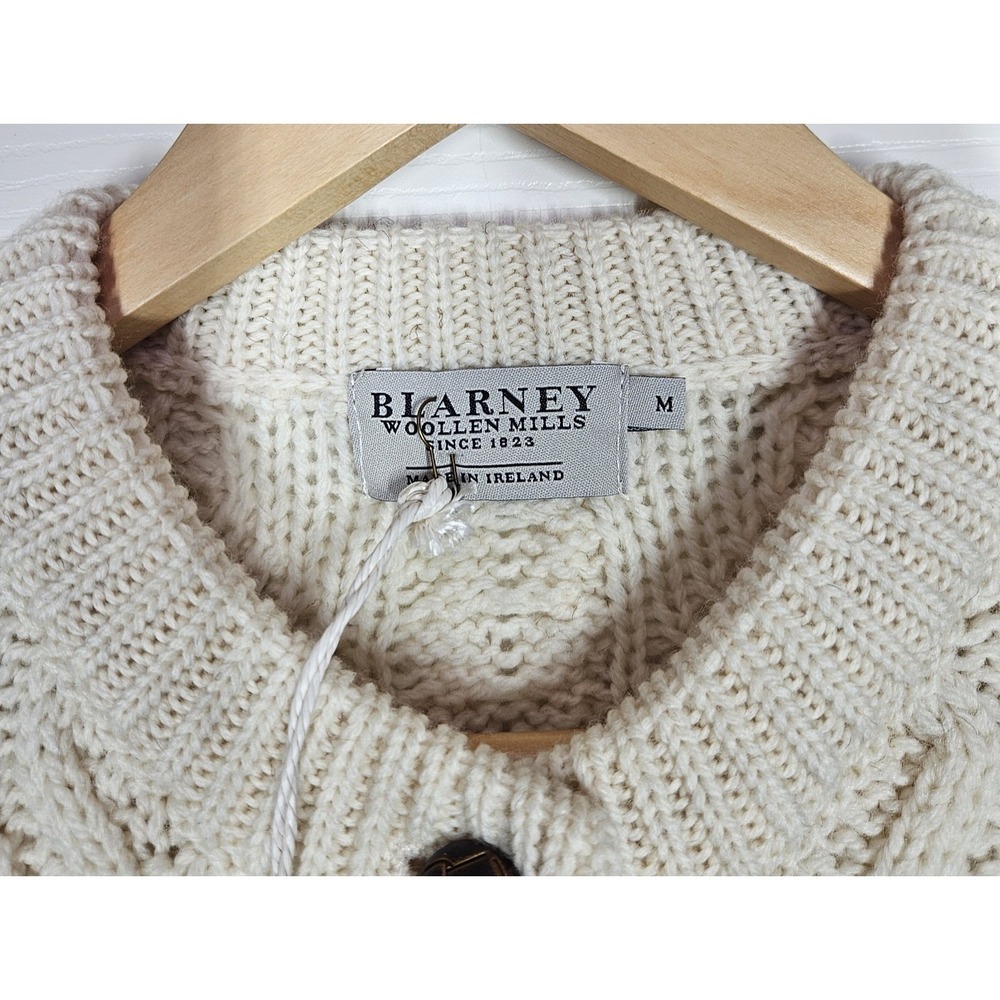 Blarney Woollen Mills Ireland 100% Merino Wool Fisherman Cardigan Sweater M NWT - Picture 5 of 9